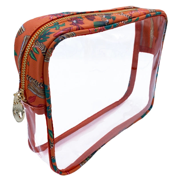 Clear Beauty Case | Golden Tassel - Solar Orange - Great for Travelers!