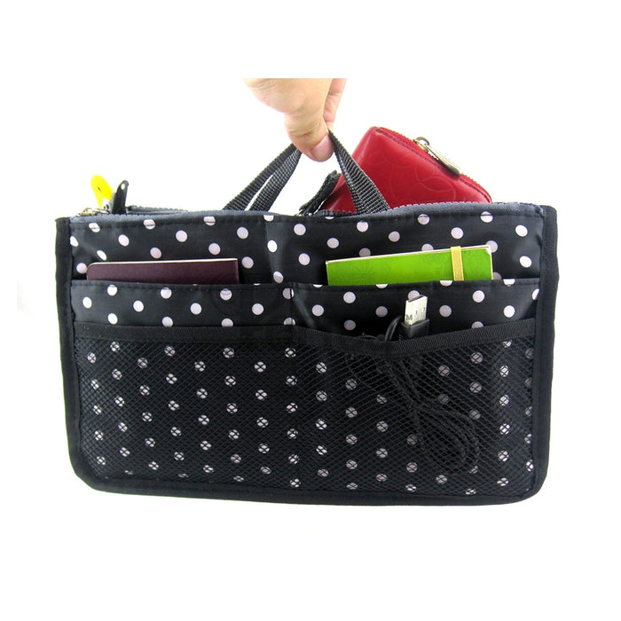 Handbag Organizer - Chelsy Black/White Polka Dots -Medium/Large