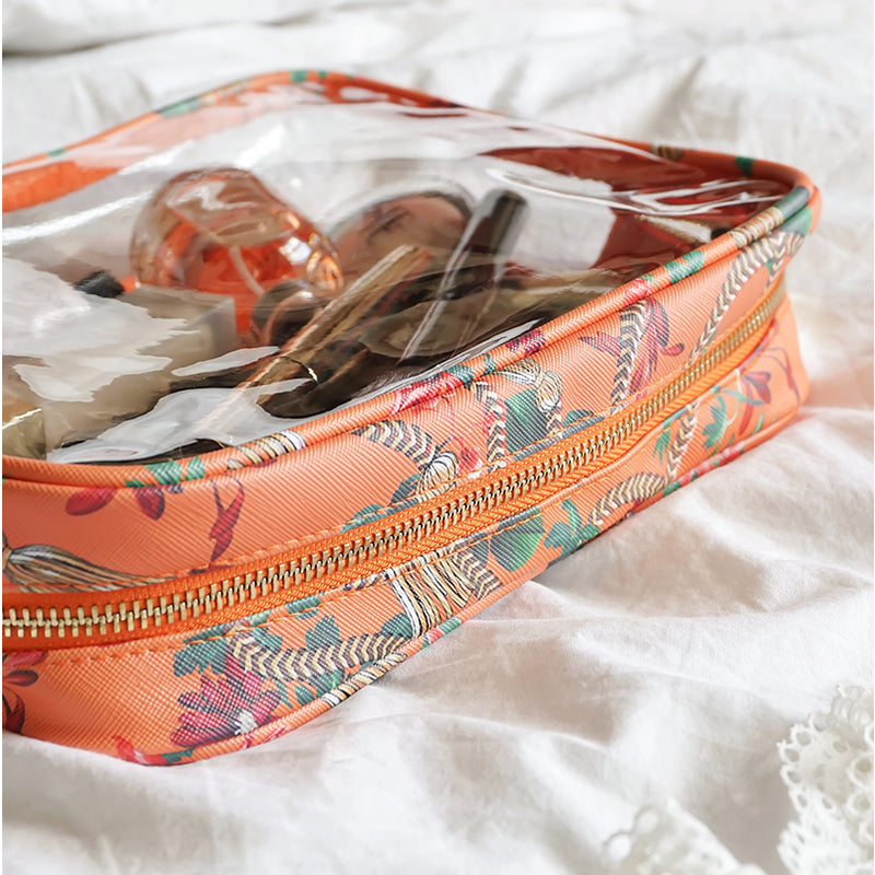 Clear Beauty Case | Golden Tassel - Solar Orange - Great for Travelers!