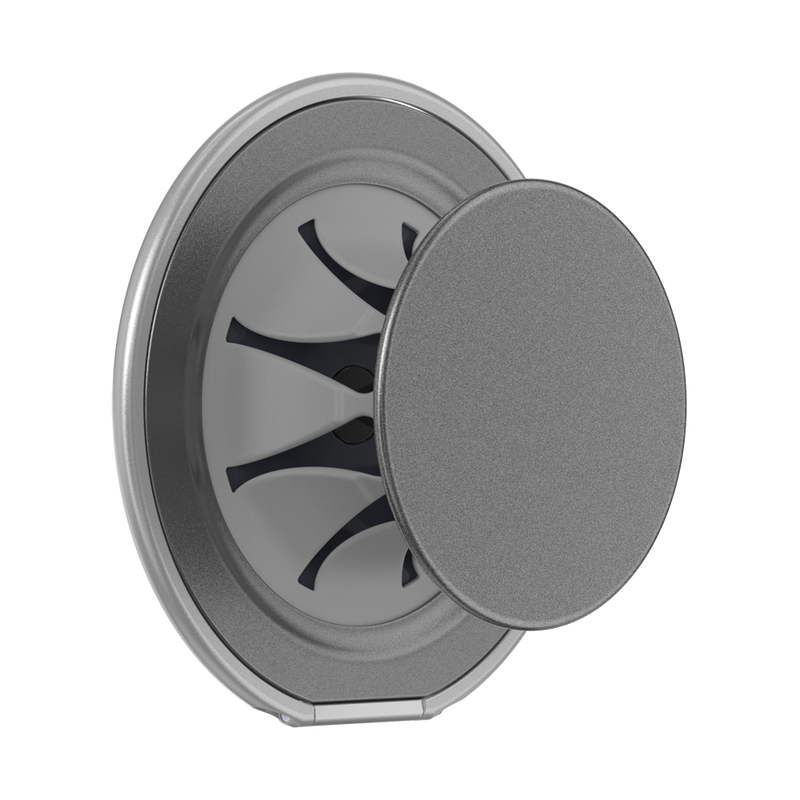 PopSockets Low-Pro MagSafe phone grip in Gunmetal with the circular grip extended, angled view.
