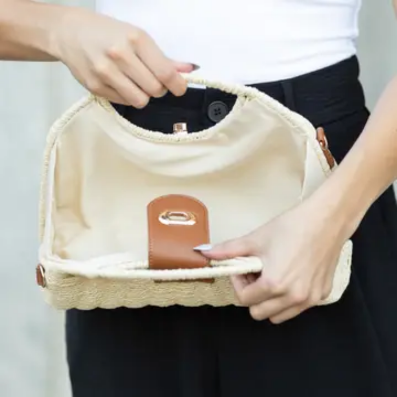Stella Woven Straw Top Handle Crossbody Bag
