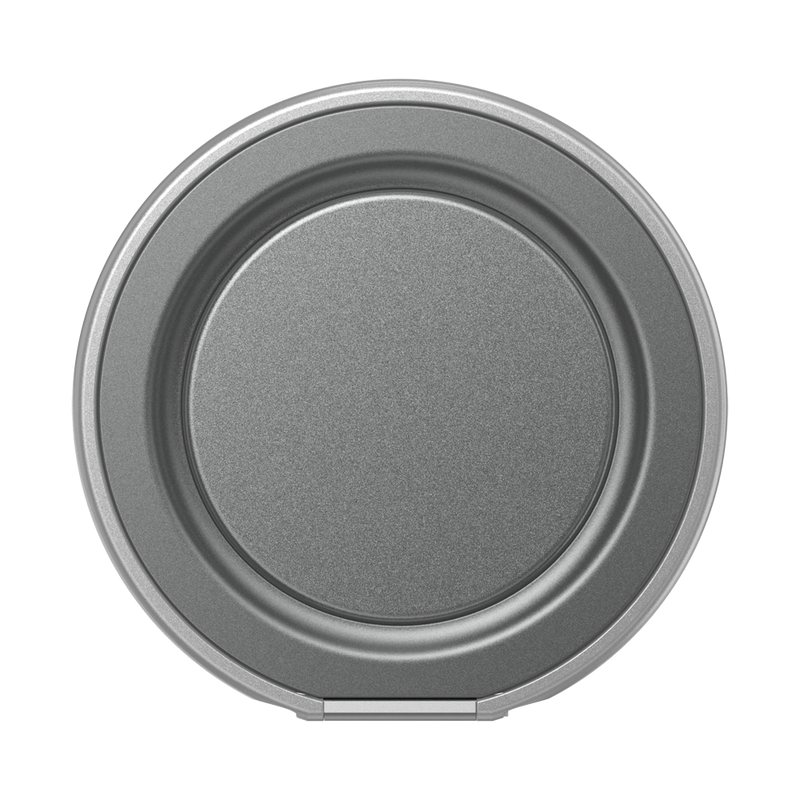 Front view of the Gunmetal PopSockets Low-Pro grip with the circular top and outer ring folded flat.