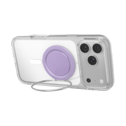 Rear view of an iPhone supported horizontally by the Lilac Low-Pro kickstand at a low angle.