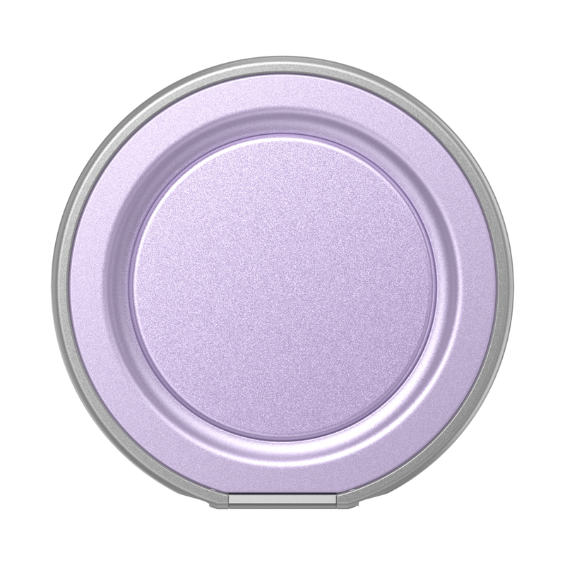 Front view of the Lilac PopSockets Low-Pro grip with the circular top and outer kickstand ring folded flat.