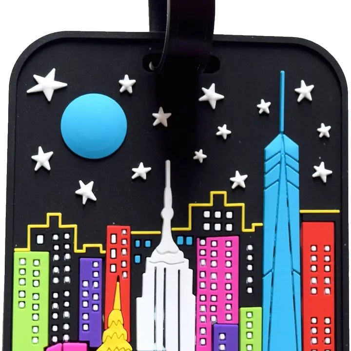 New York City Night Skyline Luggage Tag | 3-D NYC Souvenir Bag Tag