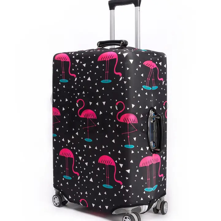 Luggage Cover - Black & Pink Flamingos