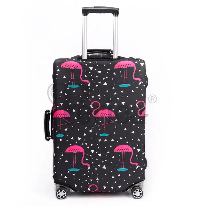 Luggage Cover - Black & Pink Flamingos
