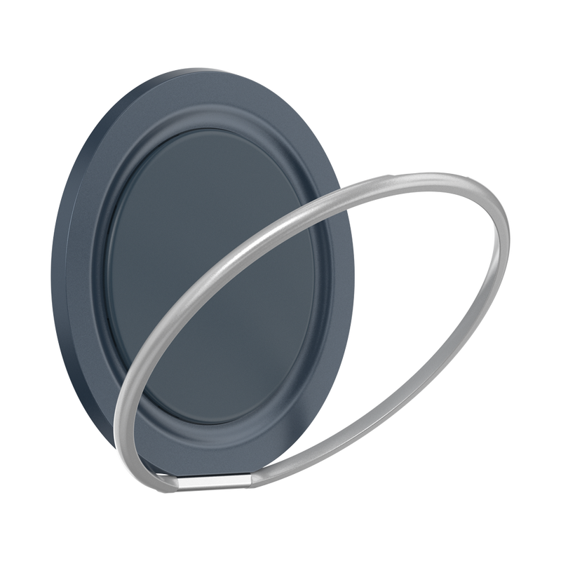Navy PopSockets Low-Pro grip with the silver ring kickstand folded outward.