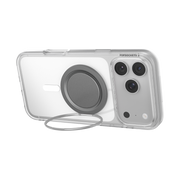 Rear view of an iPhone supported horizontally by the Gunmetal Low-Pro kickstand at a low angle.