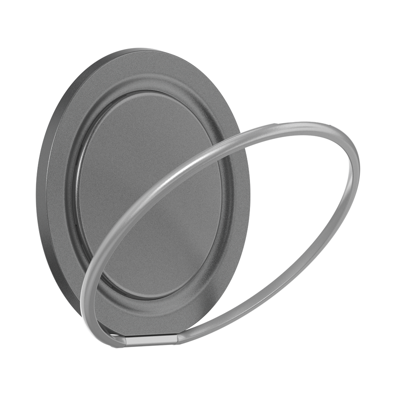 Gunmetal PopSockets Low-Pro grip with the outer kickstand ring flipped open.