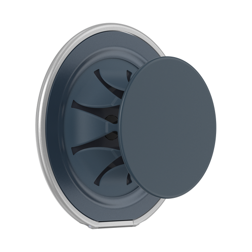 Navy PopSockets Low-Pro MagSafe phone grip expanded, showing the flexible grip and silver rim.