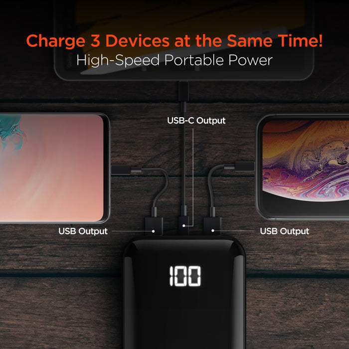 HyperGear 10000mAh Dual USB + USB-C Power Bank with Digital Battery Indicator