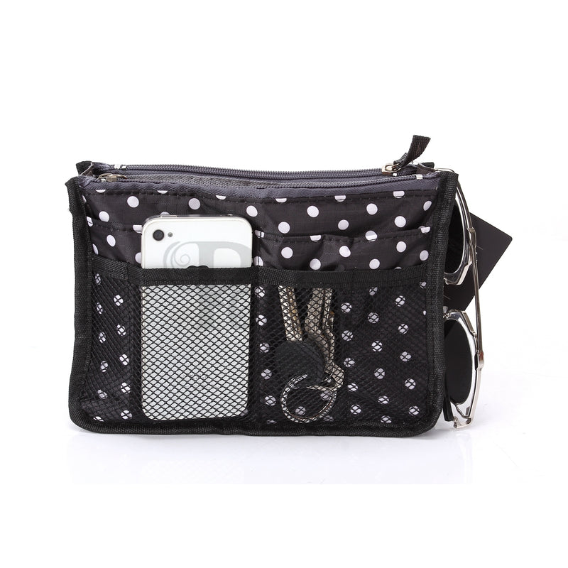 Handbag Organizer - Chelsy Black/White Polka Dots -Medium/Large